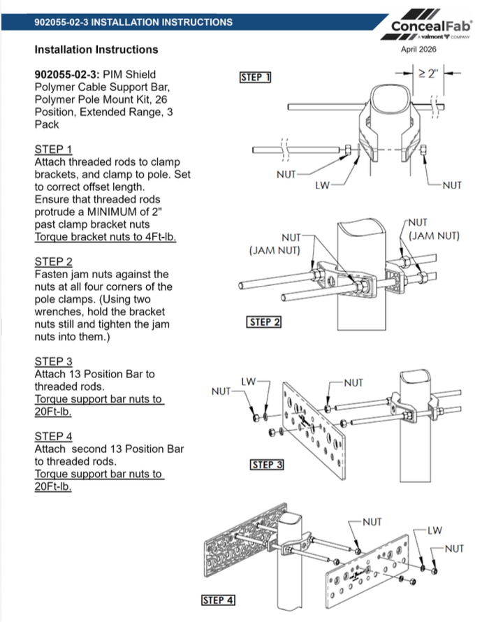 Extended Range Polymer Cable Support Bar & Clamps 3-Pack Installation Guide