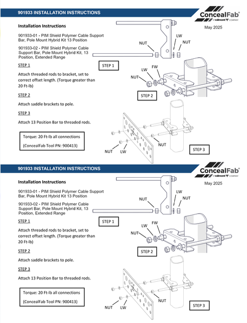 Standard Hybrid-Polymer Cable Support Bar Installation Guide