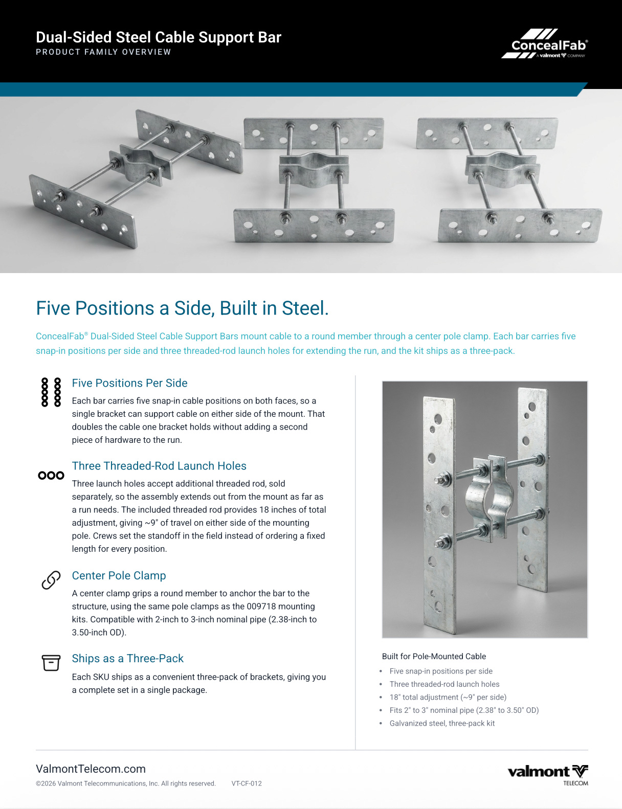 Dual-Sided Steel Cable Support Bar