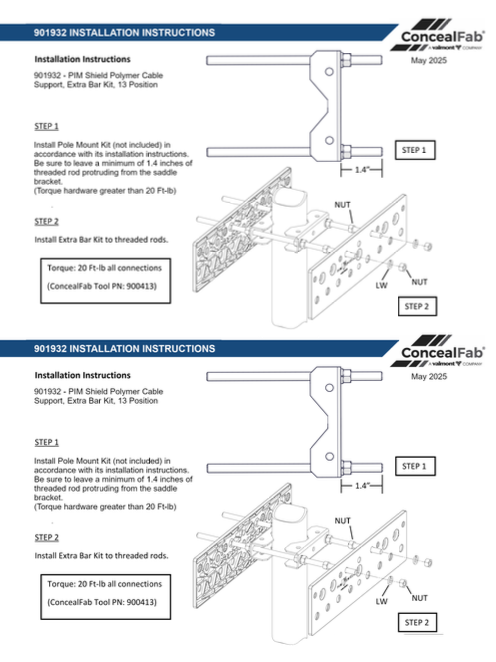 Extra Bar Kit for Hybrid Polymer Cable Support Bars Installation Guide